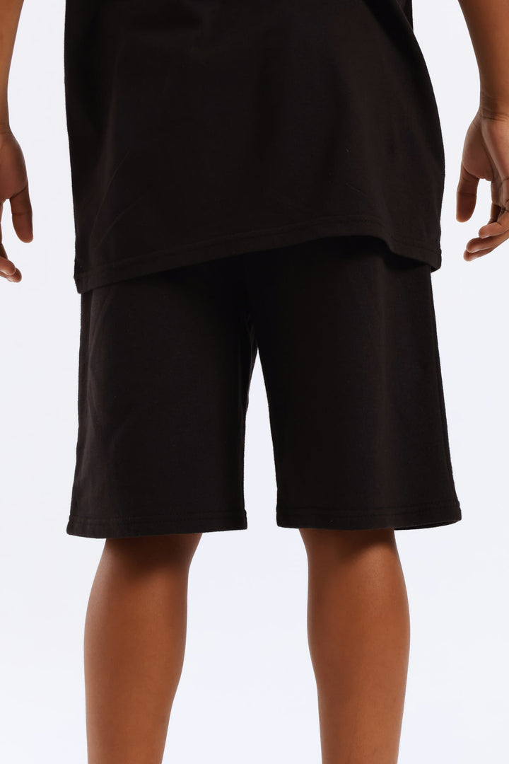 Boys Silcone Print Fleece Short - Black
