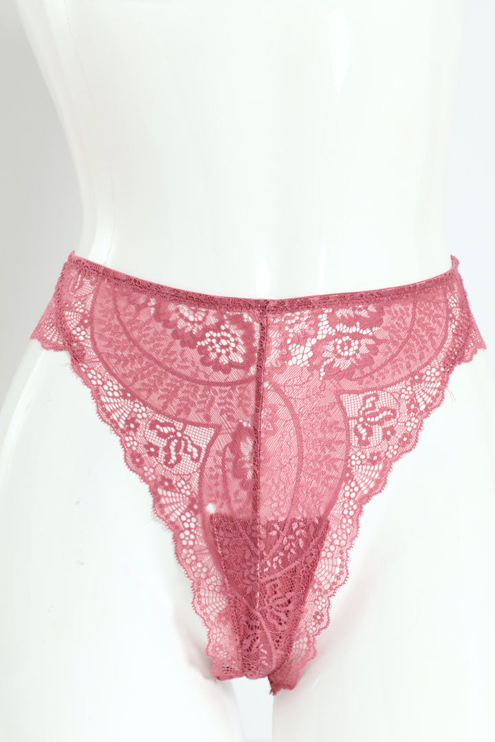 3 Pack Lace Built Up G-String Panties - Rose/Rhubarb/Black