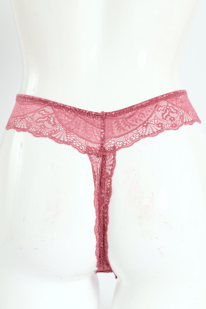 3 Pack Lace Built Up G-String Panties - Rose/Rhubarb/Black