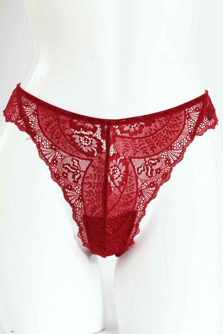 3 Pack Lace Built Up G-String Panties - Rose/Rhubarb/Black