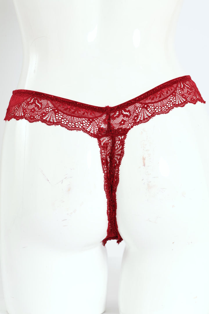 3 Pack Lace Built Up G-String Panties - Rose/Rhubarb/Black