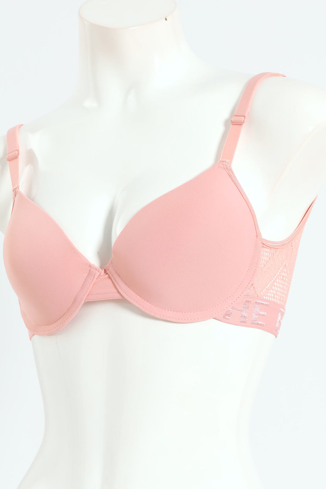 Lacey Padded Underwire Bra With Jaquard Elastic Band - Pink