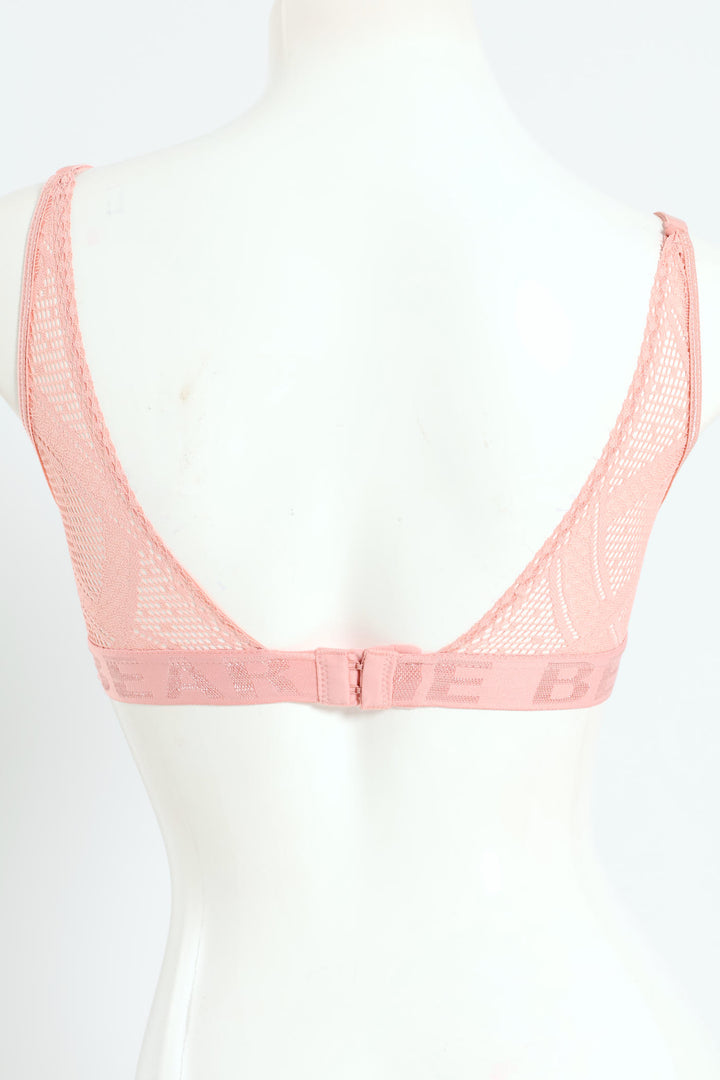 Lacey Padded Underwire Bra With Jaquard Elastic Band - Pink