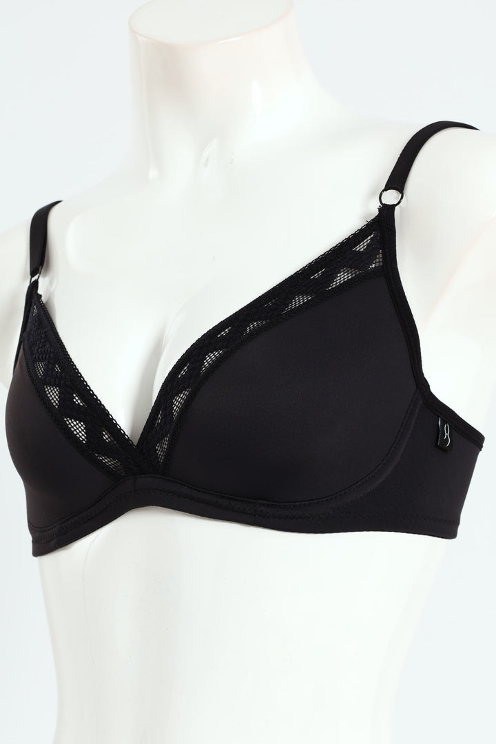 Microfibre & Lace Full Figure Underwire Bra - Black