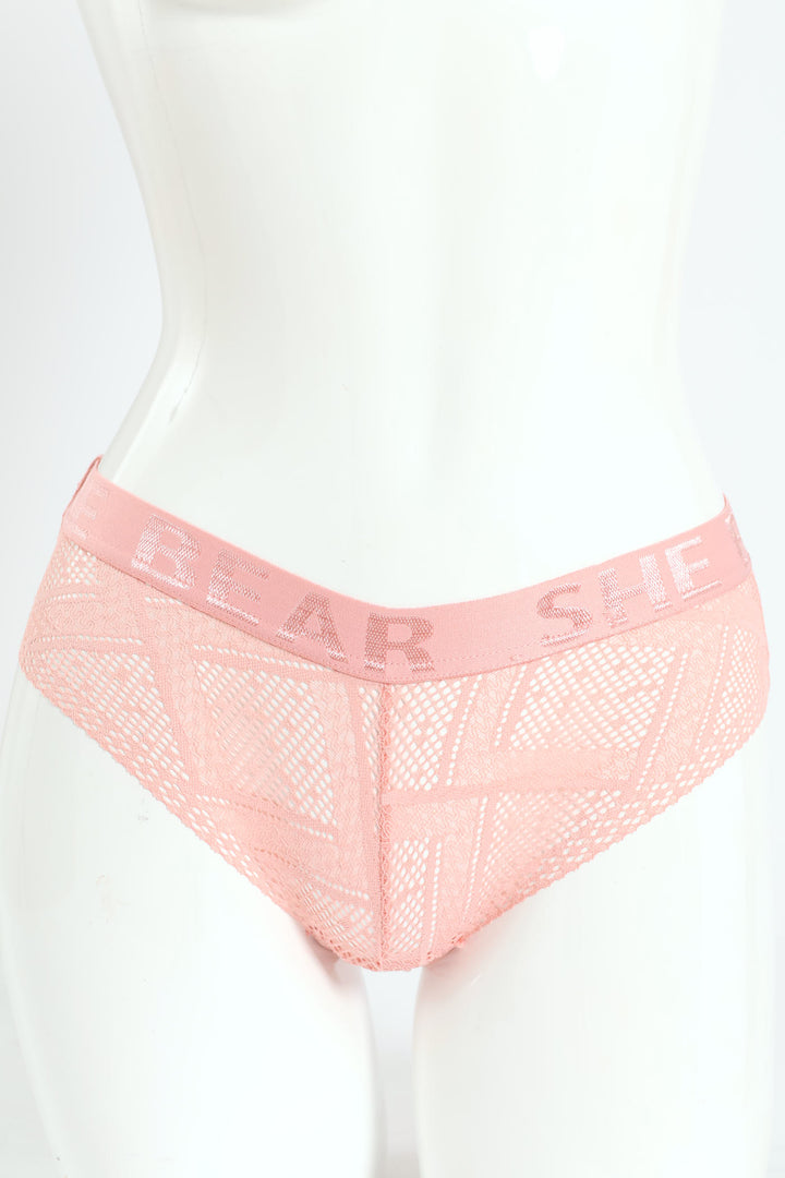 Active Lace Bikini Panties With Jacquard Elastic Band - Pink