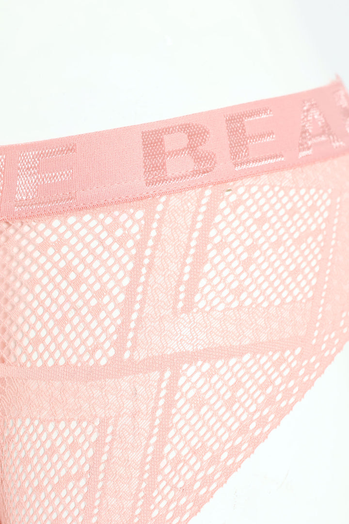 Active Lace Bikini Panties With Jacquard Elastic Band - Pink