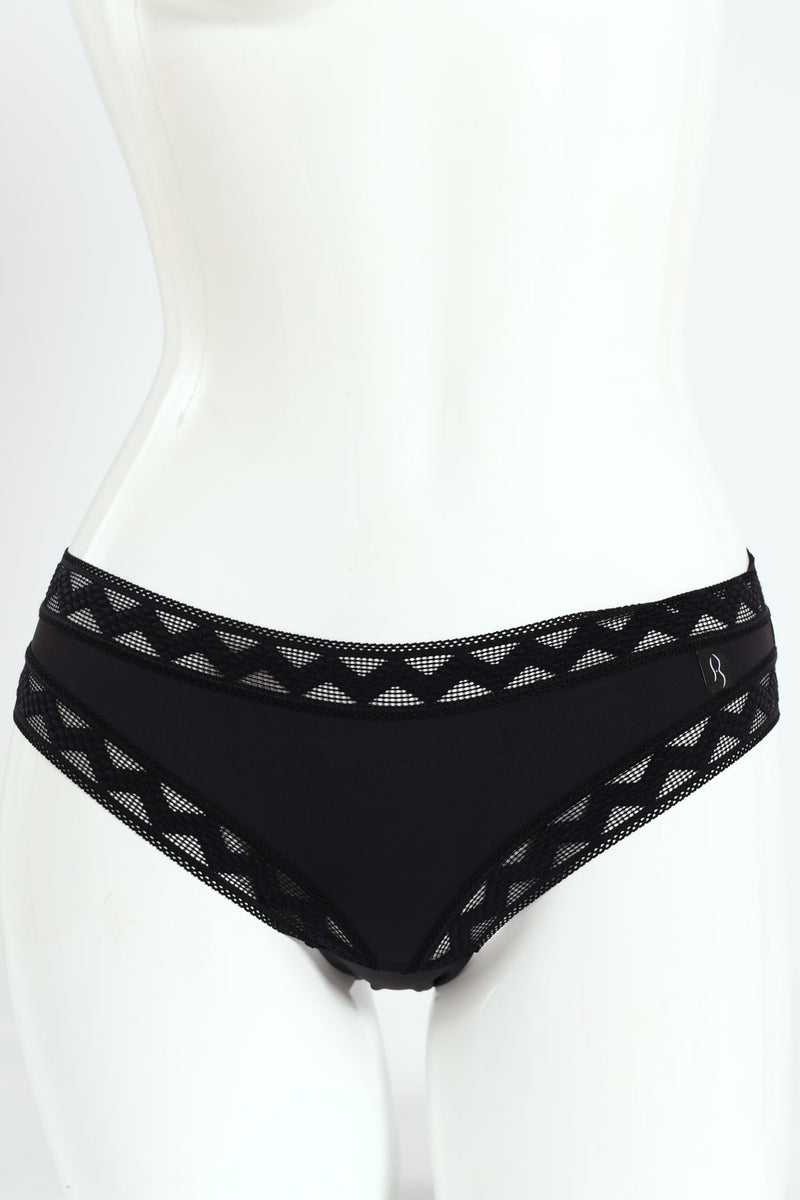 Microfibre Lace Bikini Panties - Black
