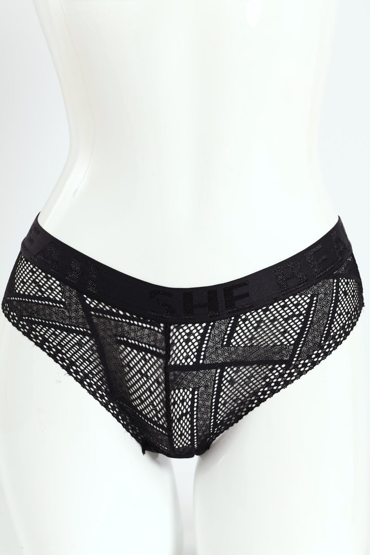 Active Lace Bikini Panties With Jaquard Elastic Band - Black