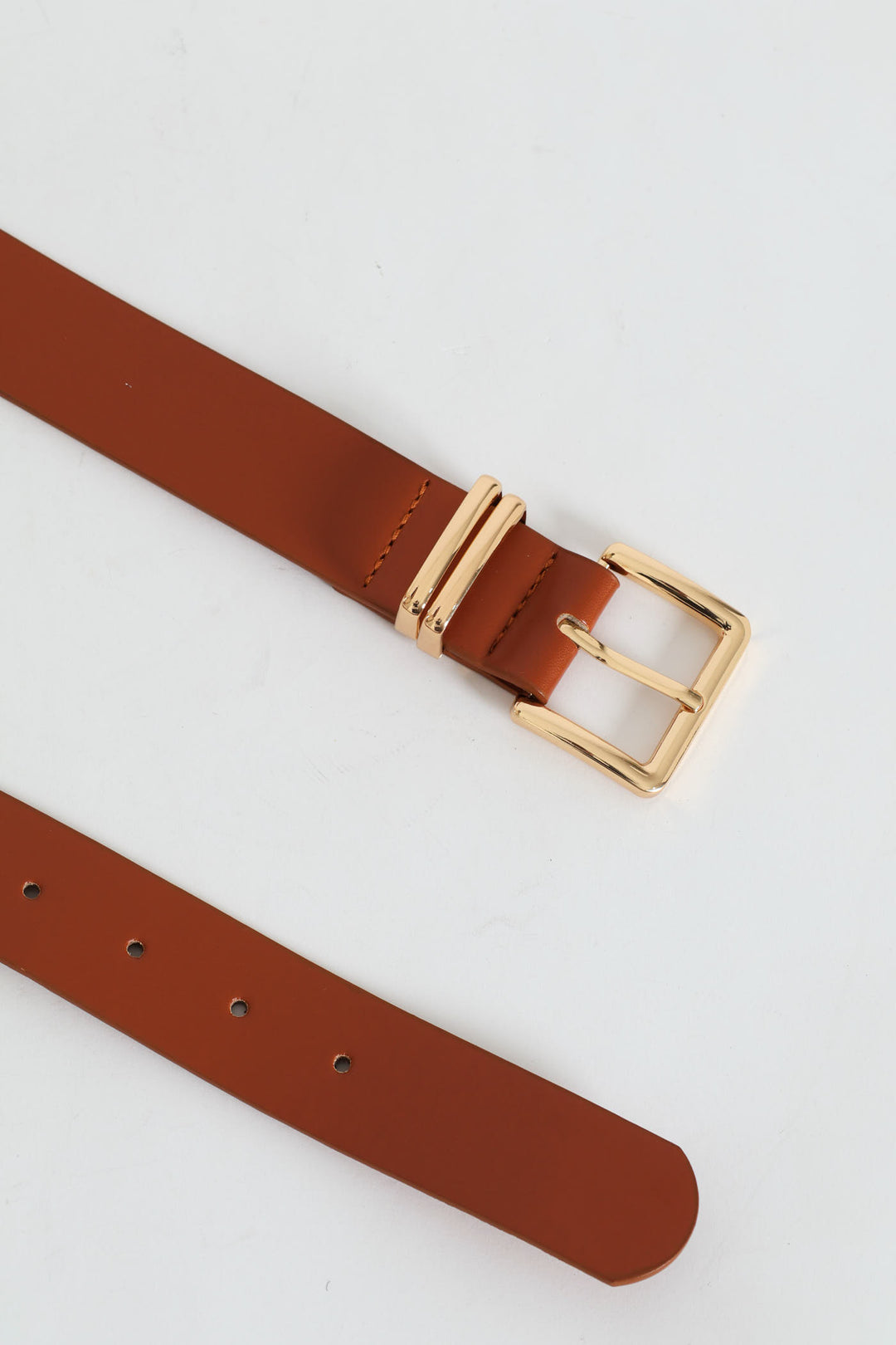 Square Gold Buckle Double Loop Core Belt - Tan
