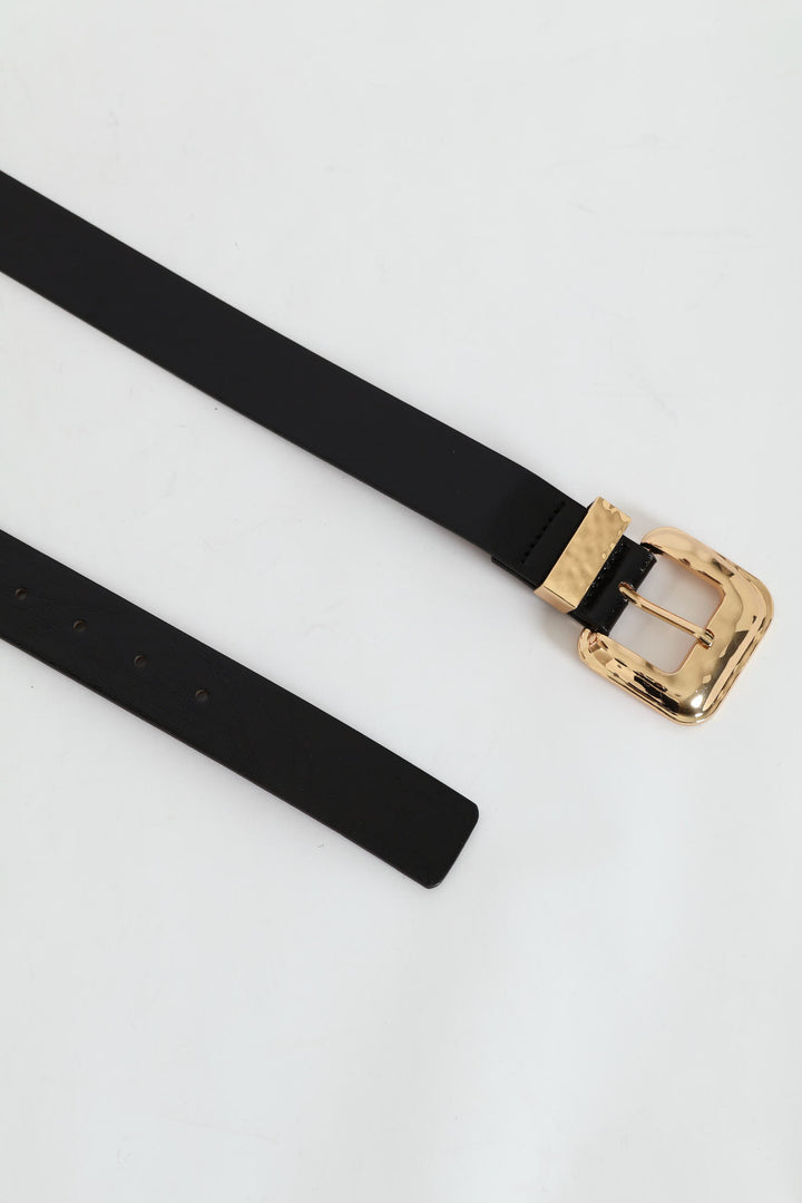 Gold Buckle Pu Belt - Black
