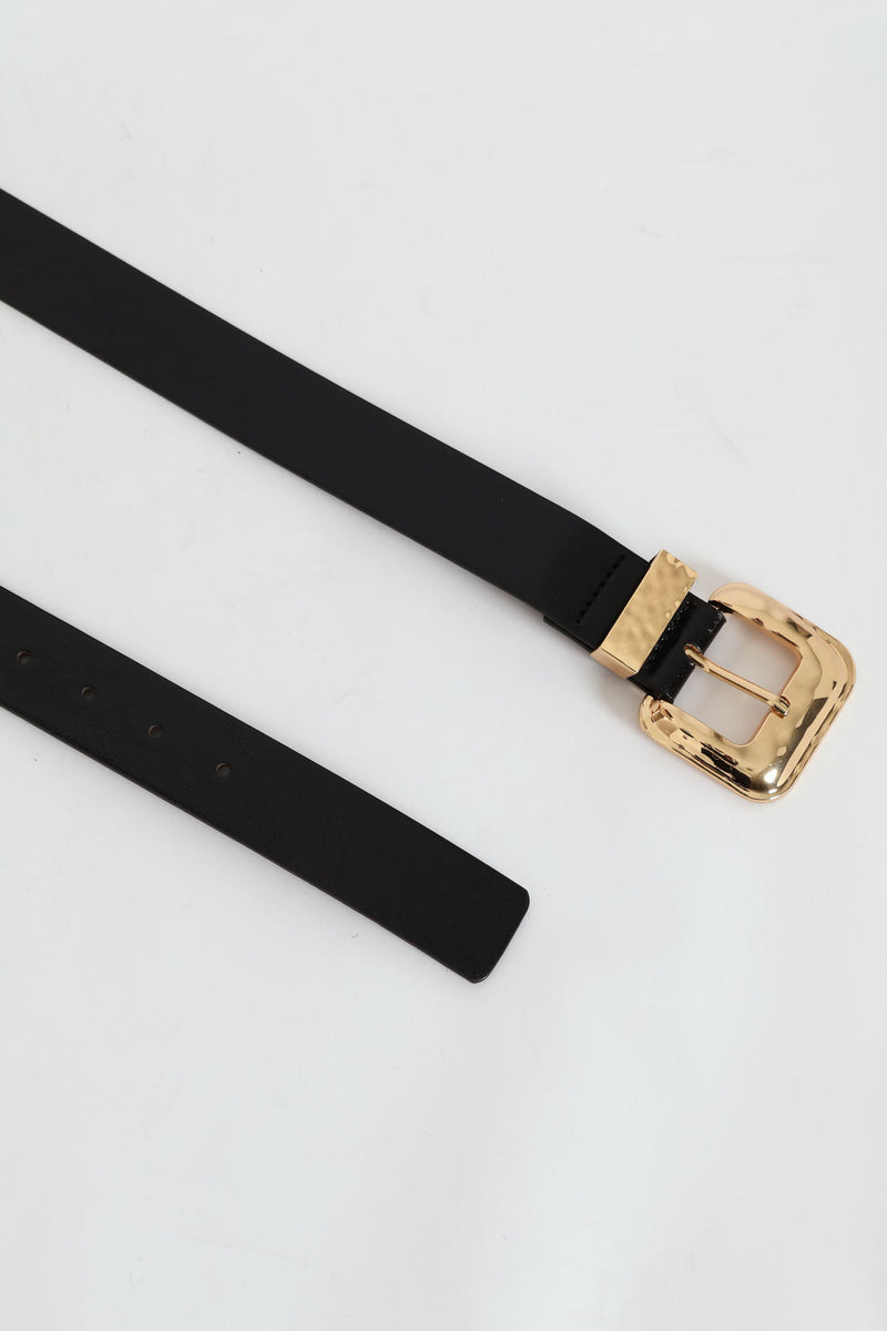 Gold Buckle Pu Belt - Black