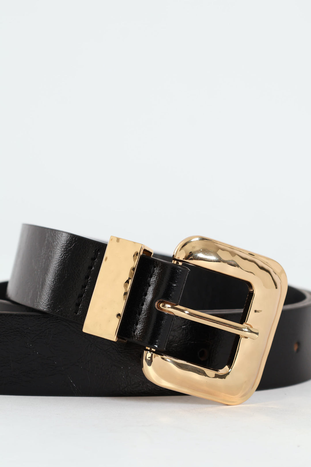 Gold Buckle Pu Belt - Black