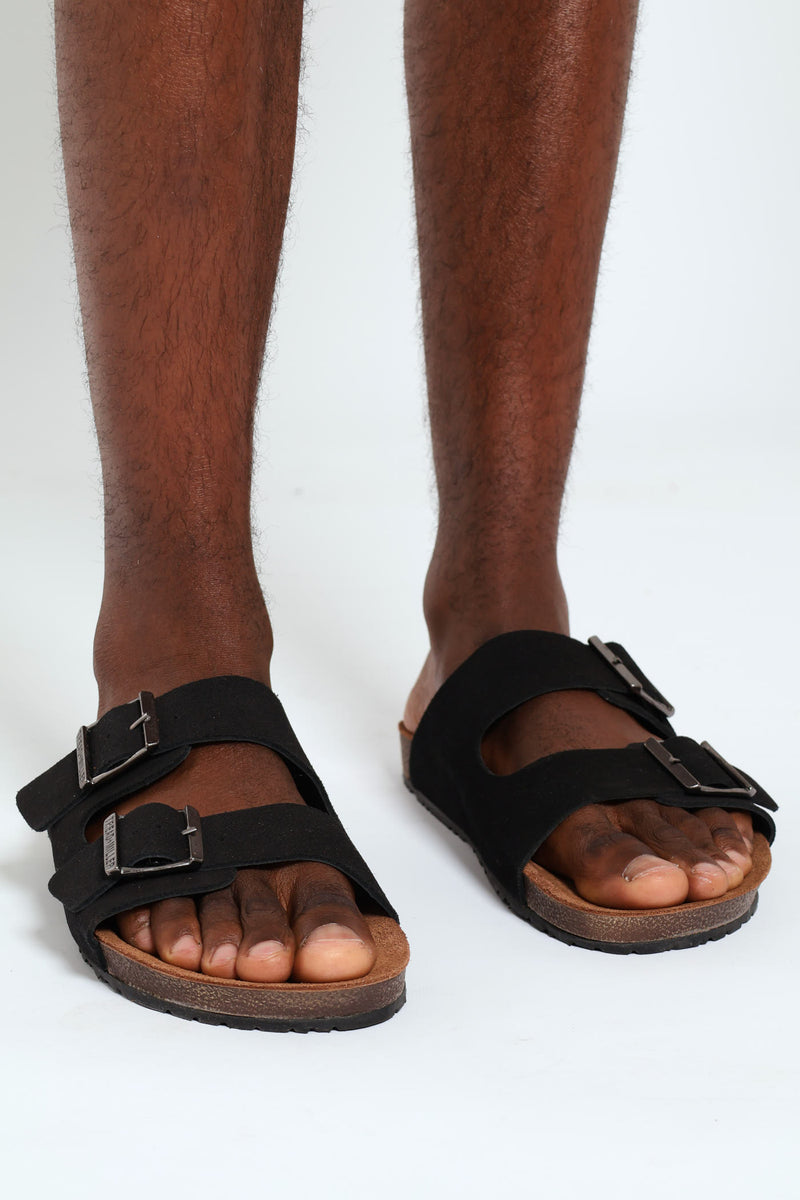 Double Buckle Comfort Sandal - Black