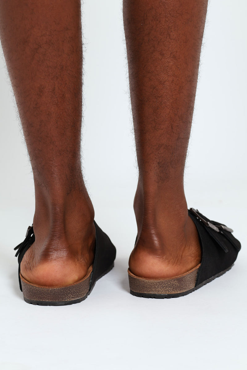 Double Buckle Comfort Sandal - Black