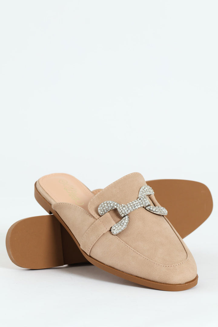 Baylee 2 Jewelled Mule Slip On - Nude