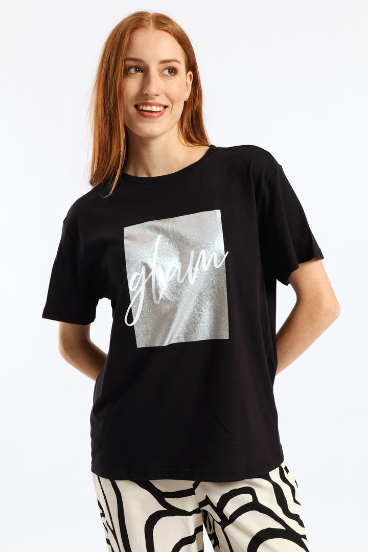 Glam Foil Square Tee - Black