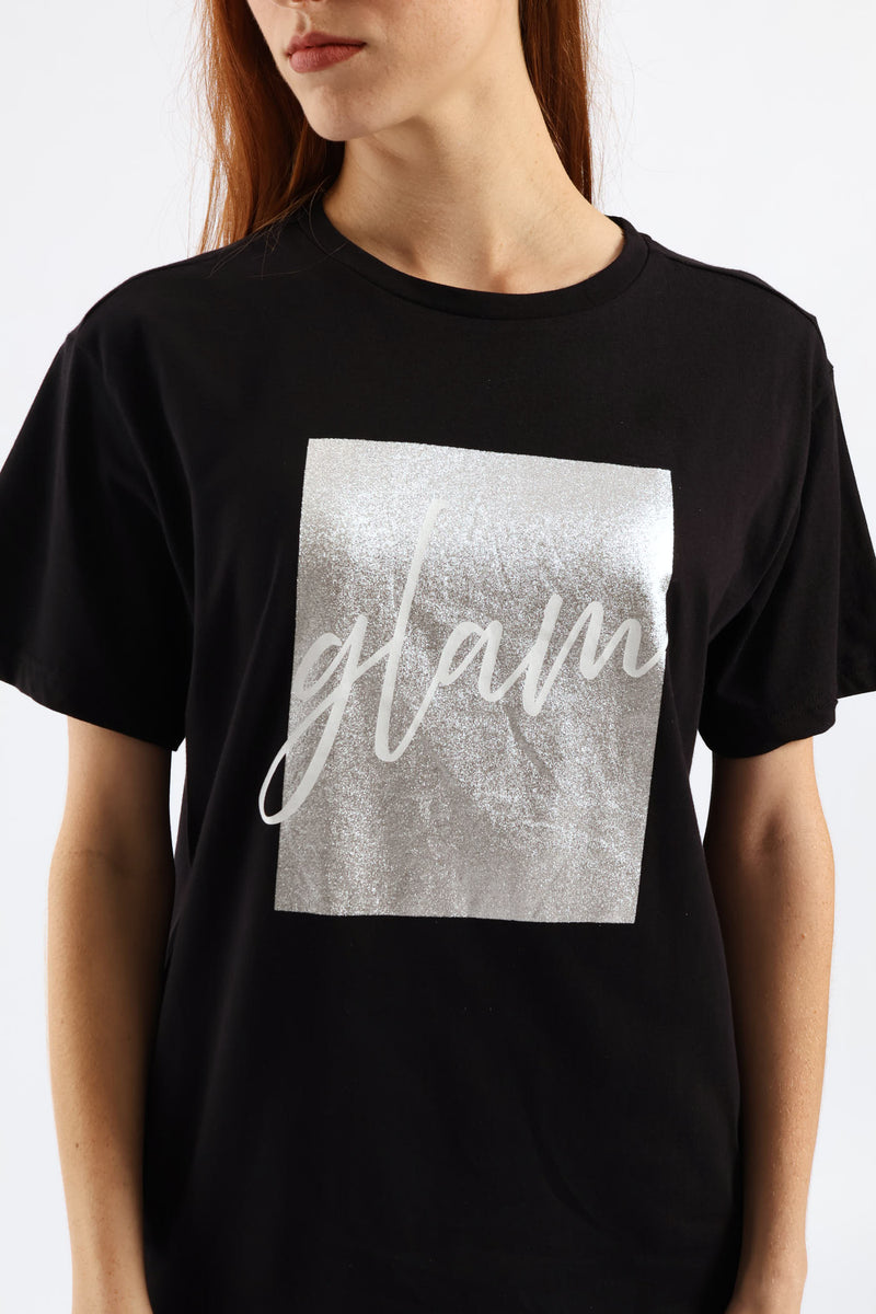 Glam Foil Square Tee - Black