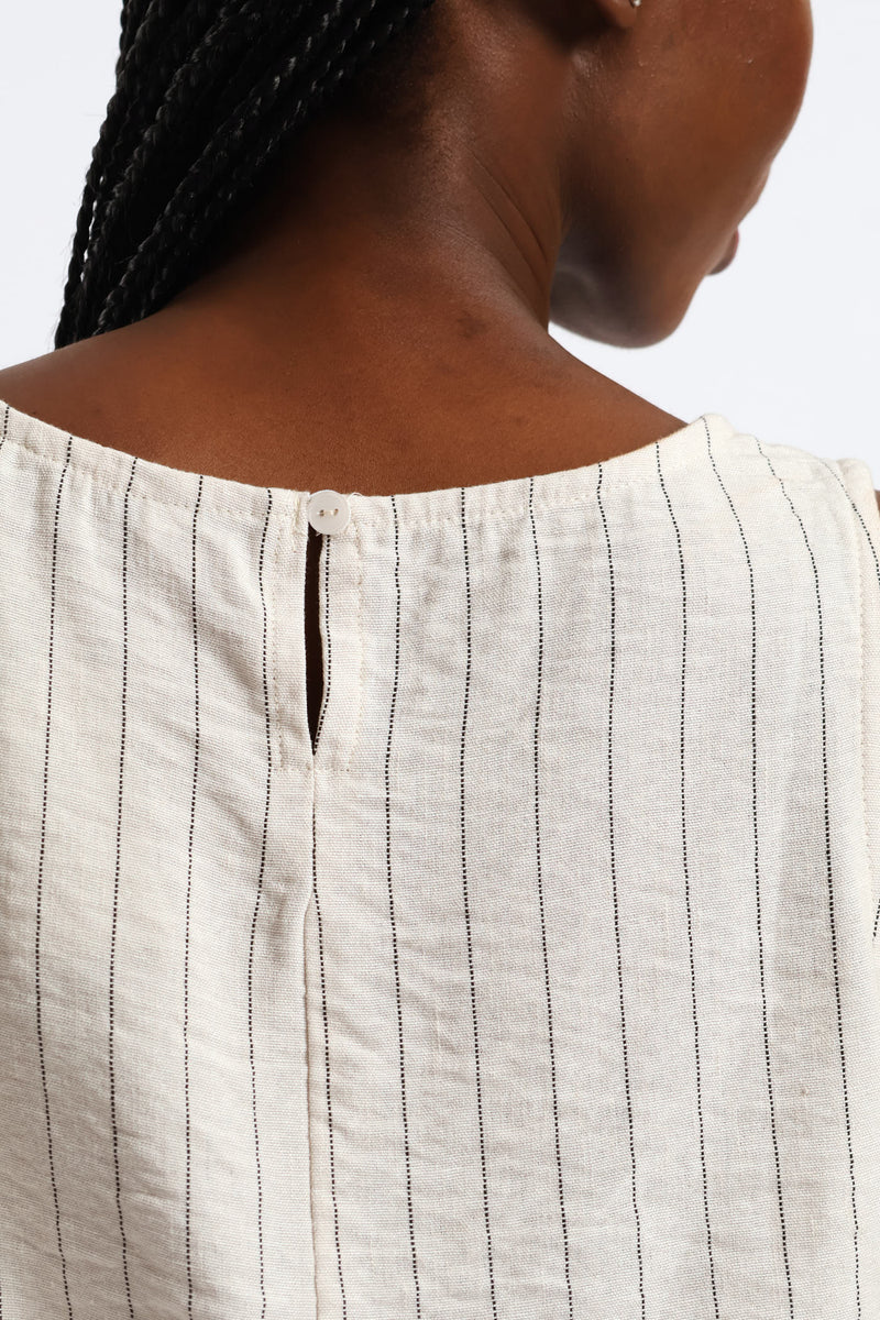 Side Tie Detail Pinstripe Shell Tank - Black/Beige