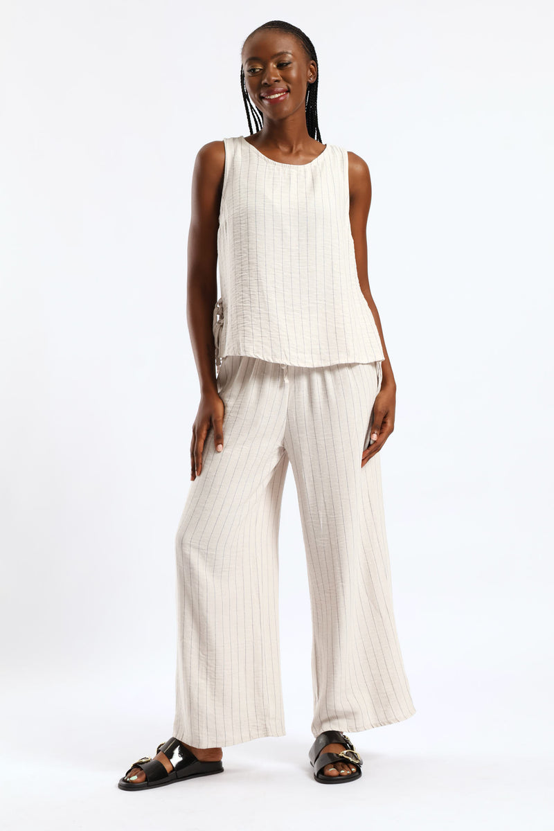 Pull-On Linen Wide Leg Pants - Black/Beige
