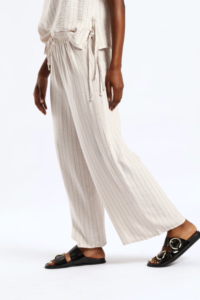 Pull-On Linen Wide Leg Pants - Black/Beige