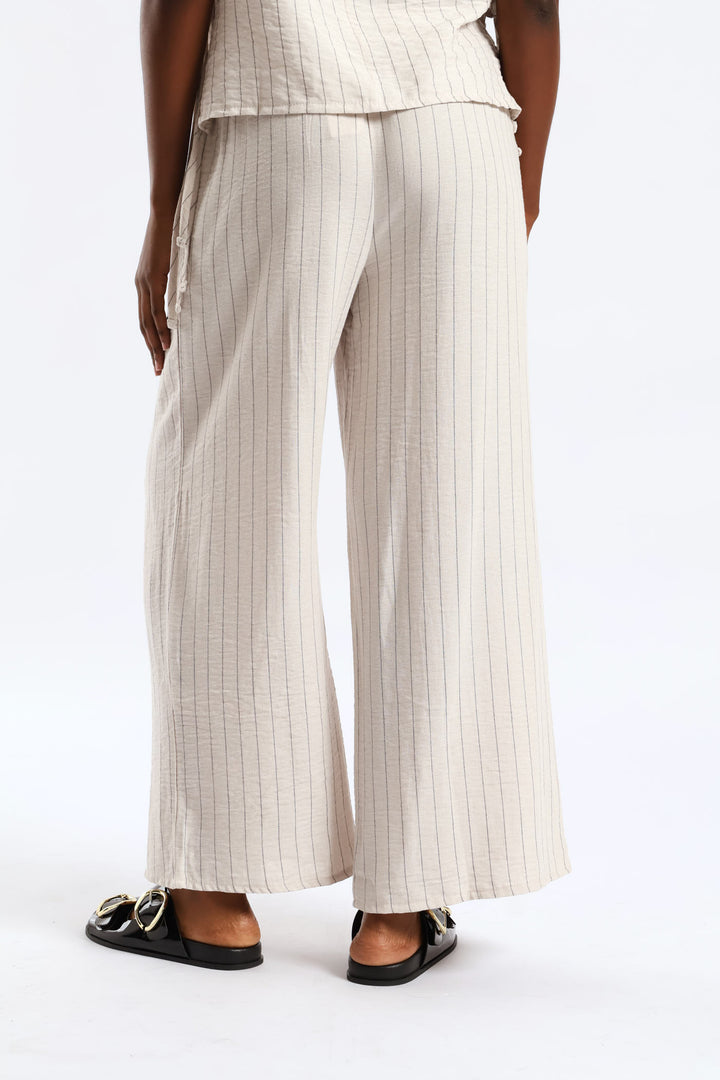 Pull-On Linen Wide Leg Pants - Black/Beige
