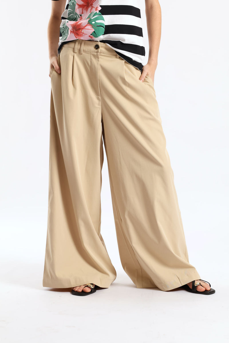Pleat Detail Chino Palazzo Trouser - Light Stone
