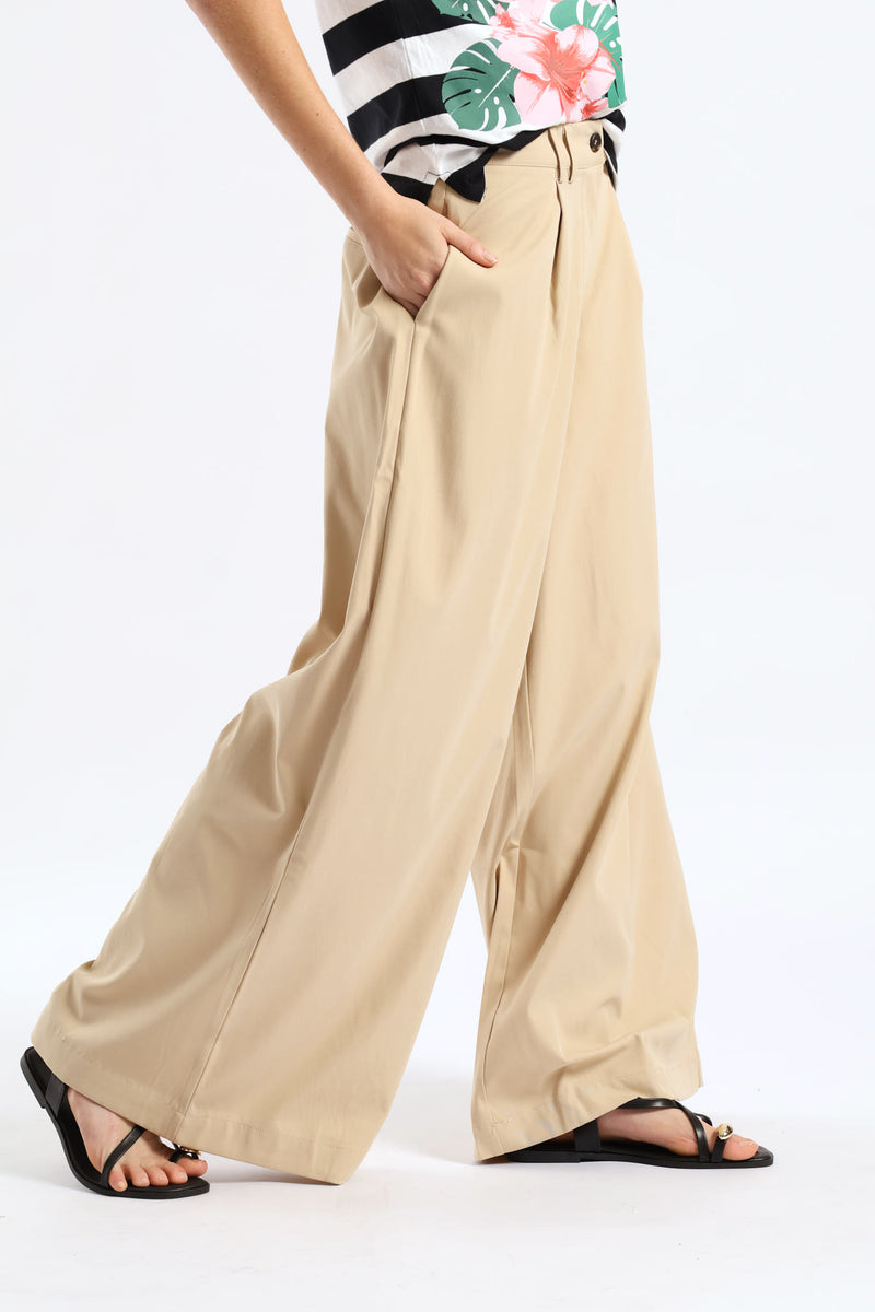 Pleat Detail Chino Palazzo Trouser - Light Stone