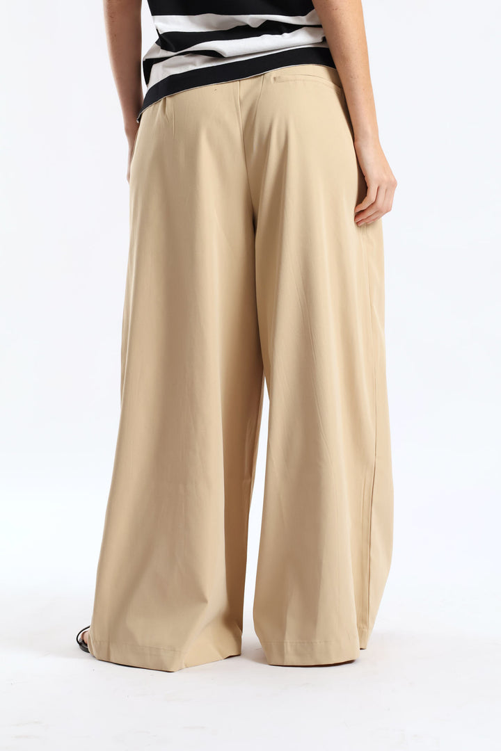 Pleat Detail Chino Palazzo Trouser - Light Stone