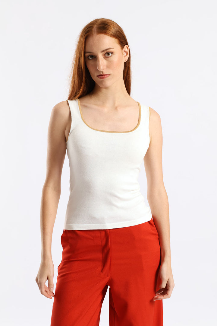 Sqauare Neck Tipped Tank - Cream