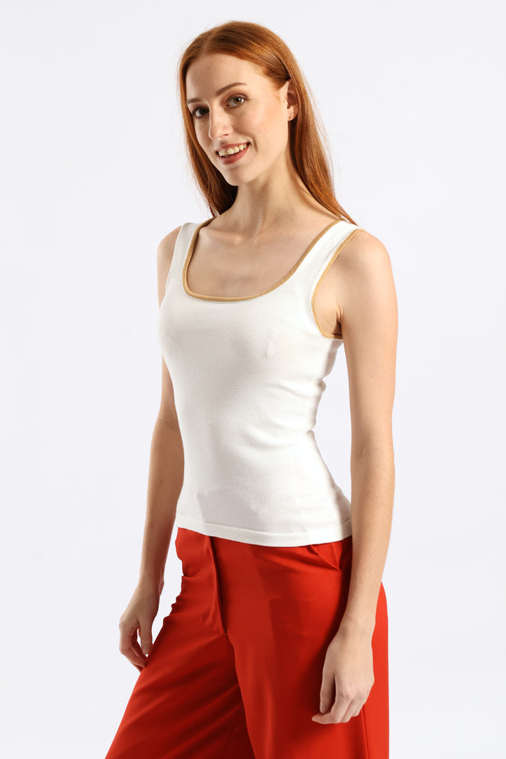 Sqauare Neck Tipped Tank - Cream