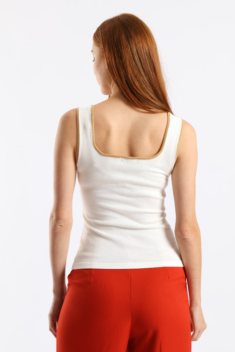 Sqauare Neck Tipped Tank - Cream