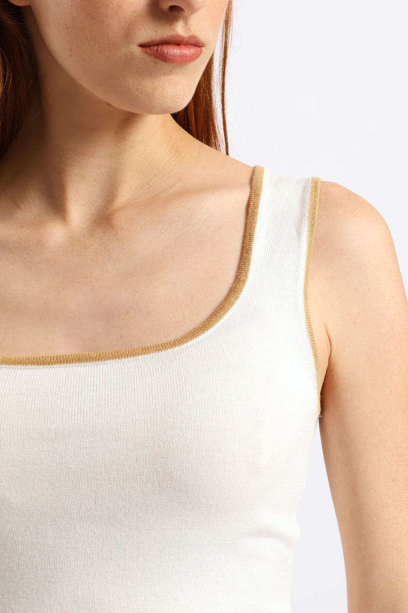 Sqauare Neck Tipped Tank - Cream