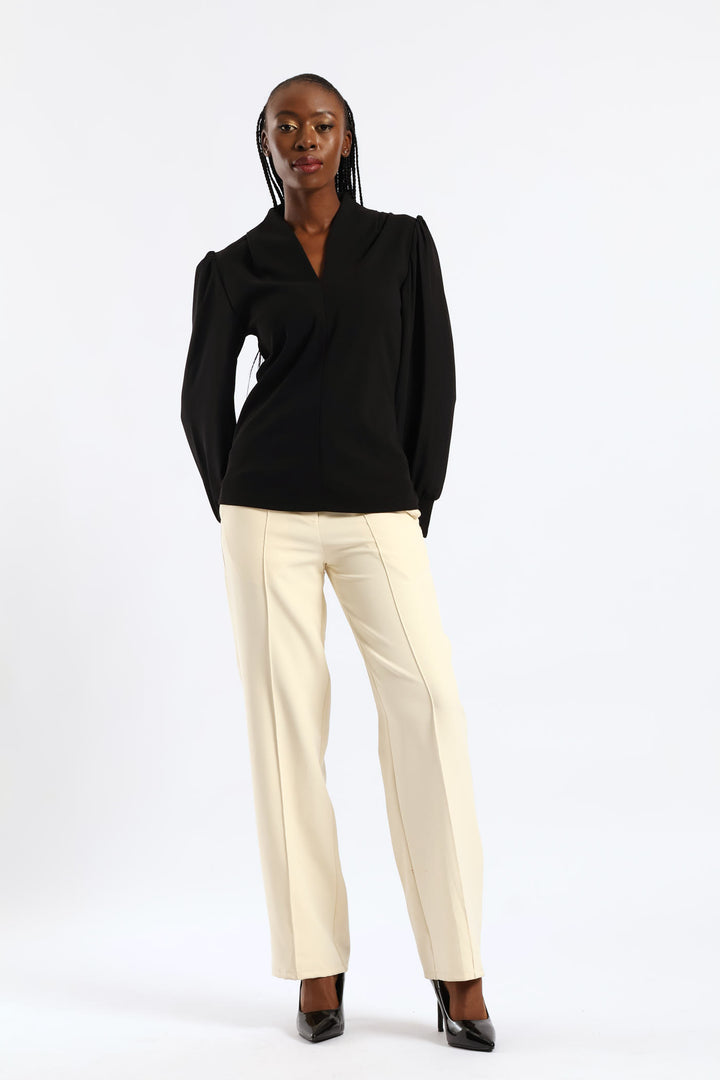 V-Neck Combo Blouse - Black