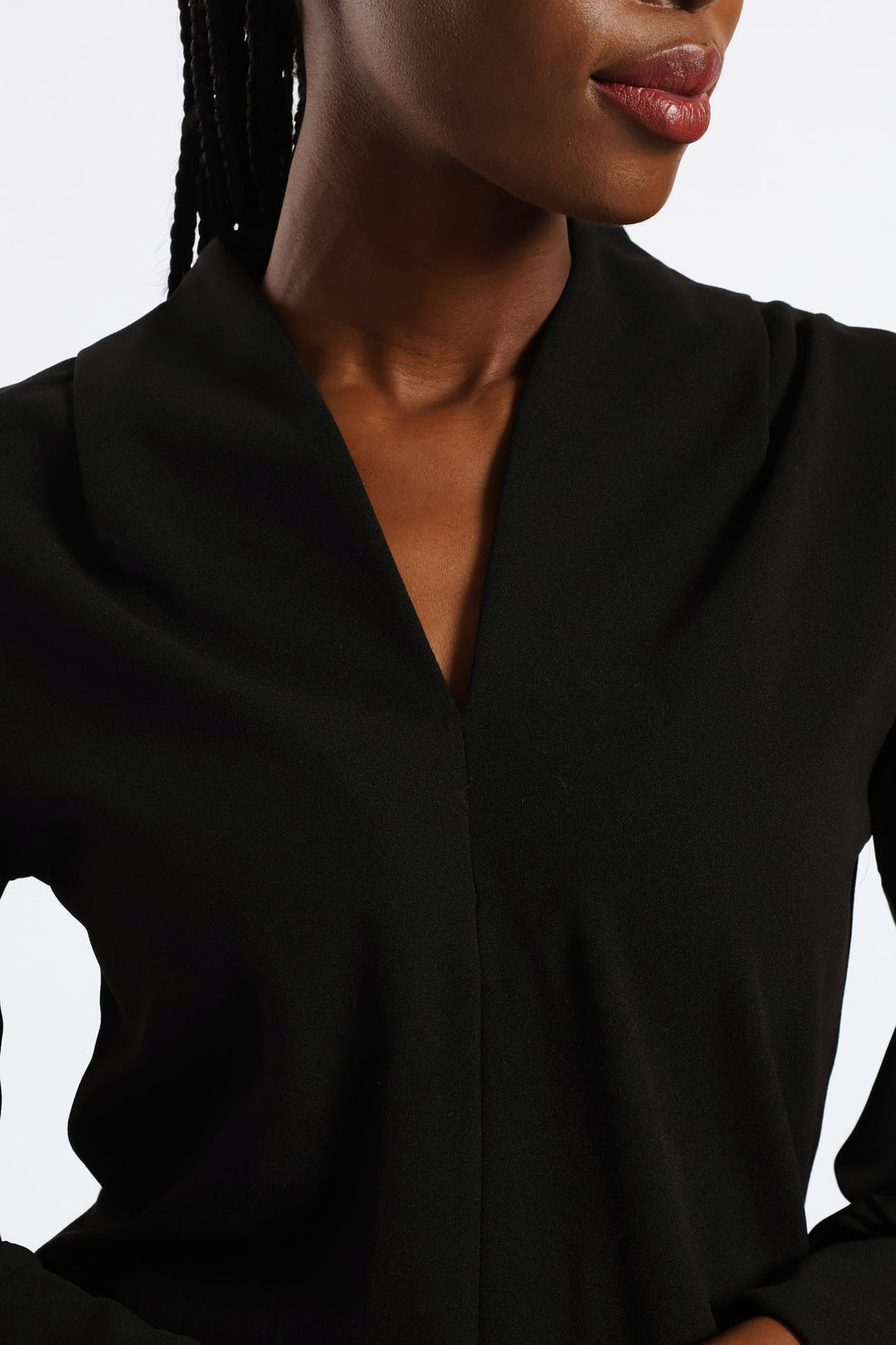 V-Neck Combo Blouse - Black