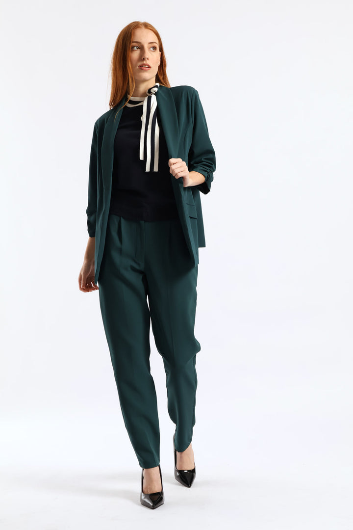 Double Button Slim Leg Pant - Bottle Green