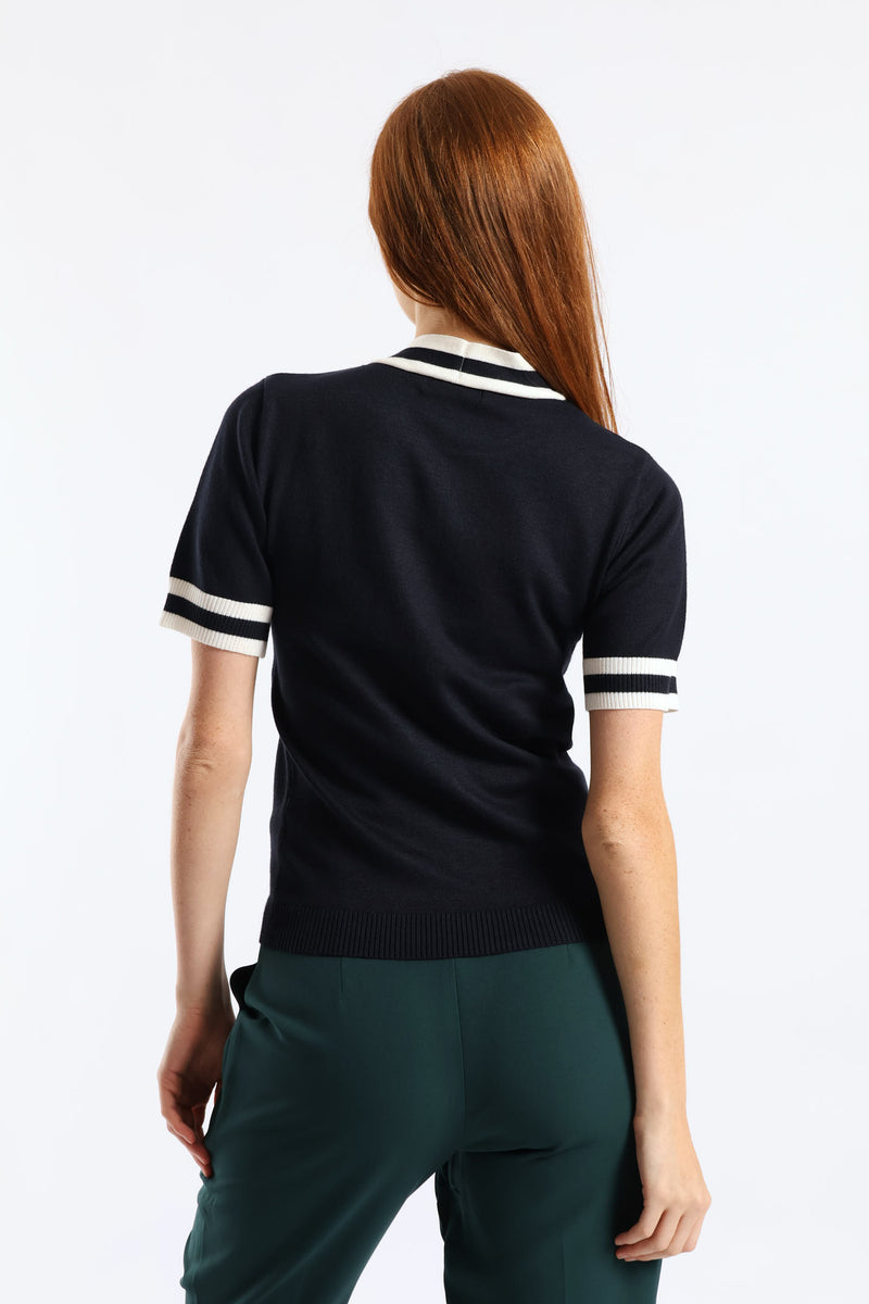 Kitty Bow Pullover Tee - Dark Navy