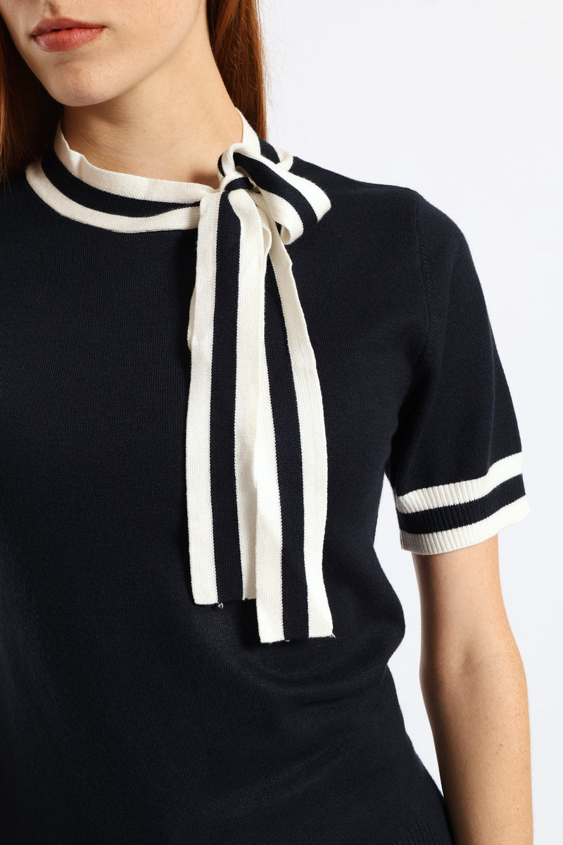 Kitty Bow Pullover Tee - Dark Navy