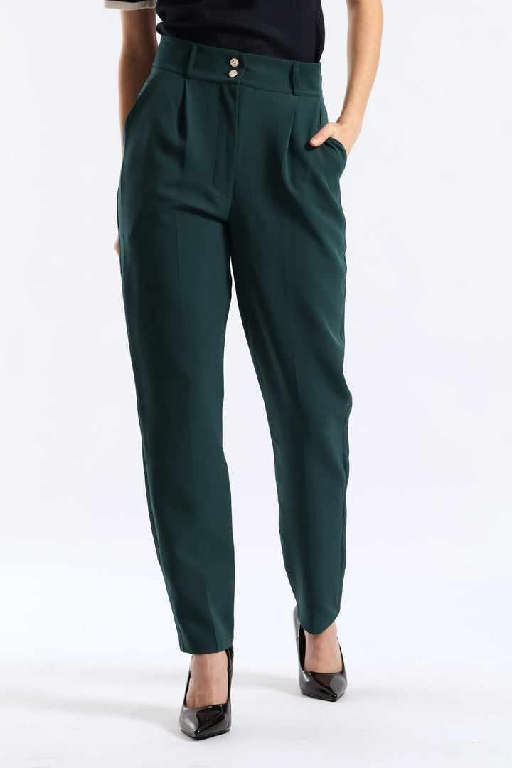 Double Button Slim Leg Pant - Bottle Green