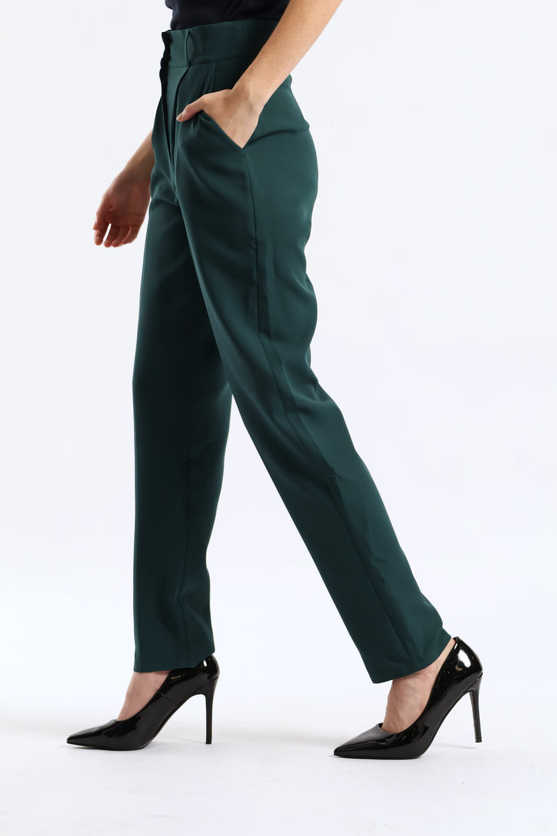 Double Button Slim Leg Pant - Bottle Green