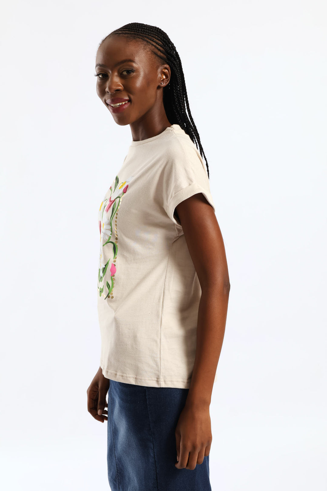 Daisy Square Foil Muscle Tee - Stone