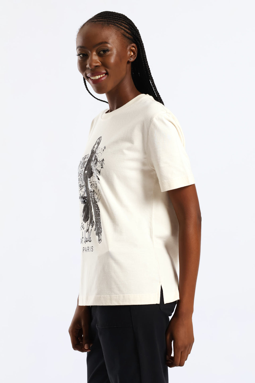 Sequin & Puff Print C'Est La Vie Paris Tee - Fawn