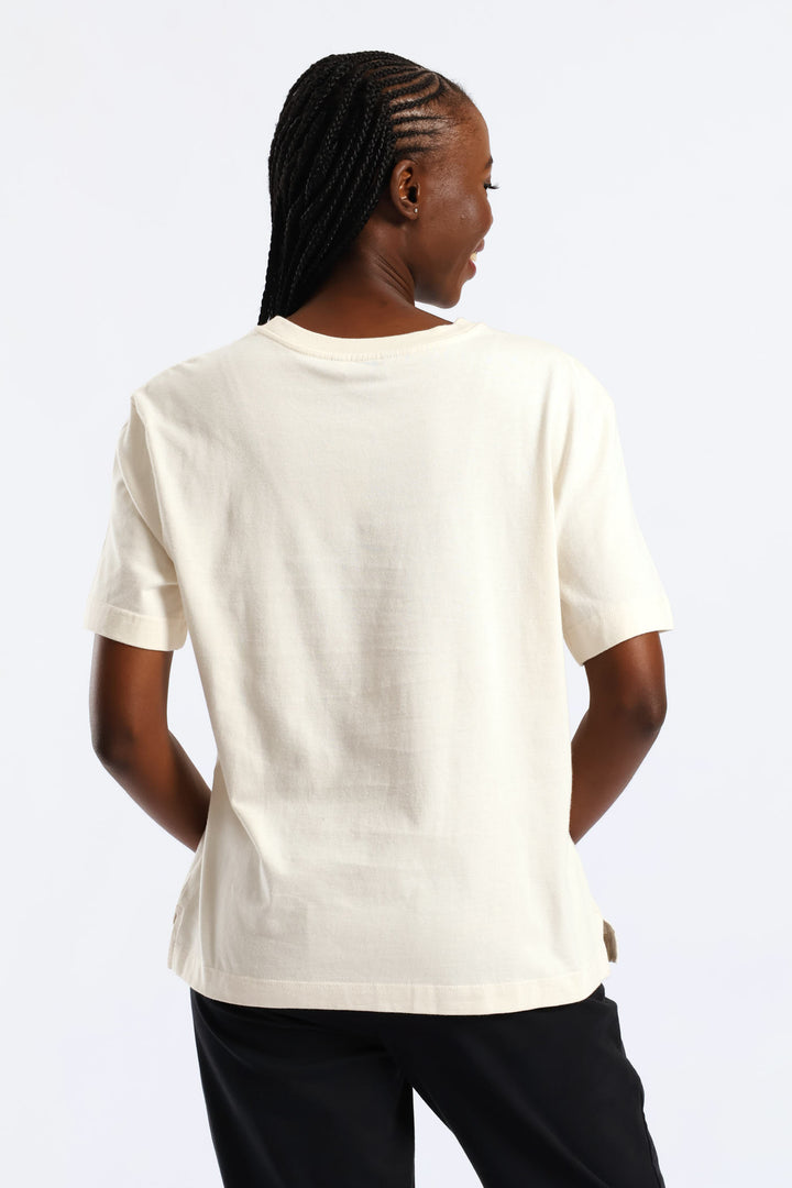 Sequin & Puff Print C'Est La Vie Paris Tee - Fawn