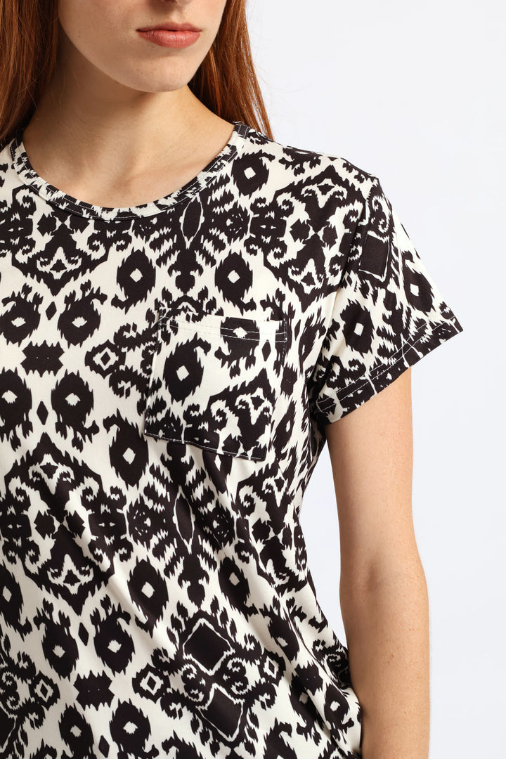Print Pocket Tee - Cream/Black