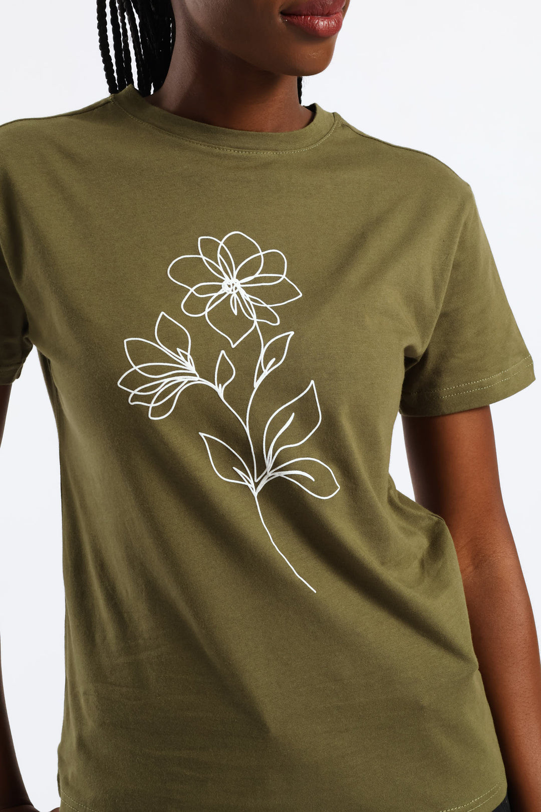 Line Art Flower Tee - Dark Fatigue