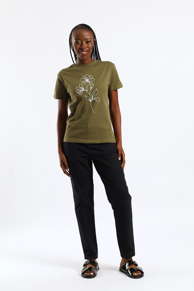 Line Art Flower Tee - Dark Fatigue