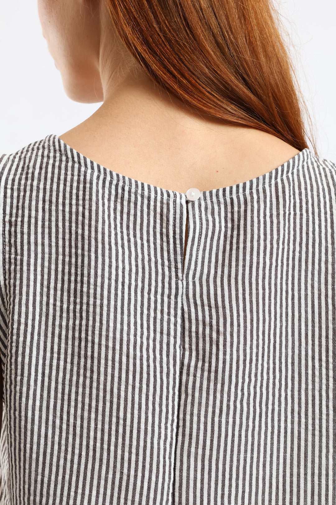 Side Tie Detail Pinstripe Shell Tank - Cream/Black