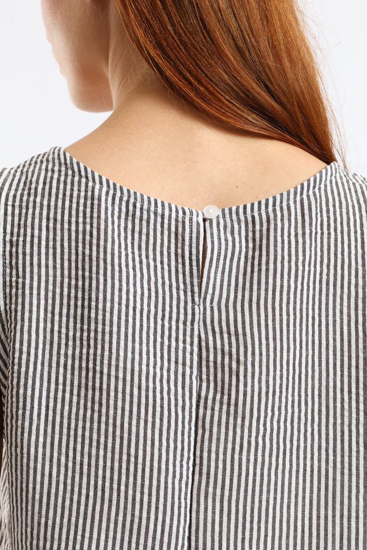 Side Tie Detail Pinstripe Shell Tank - Cream/Black