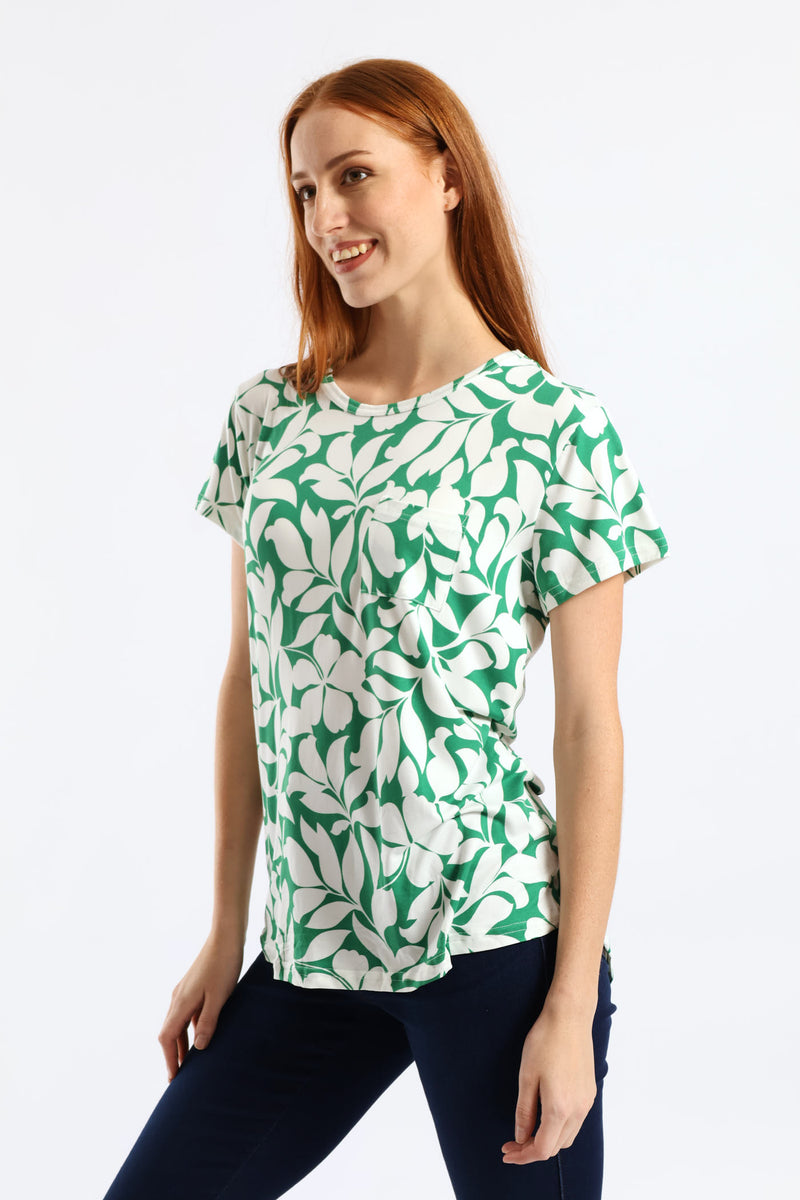 Print Pocket Tee - White/Green
