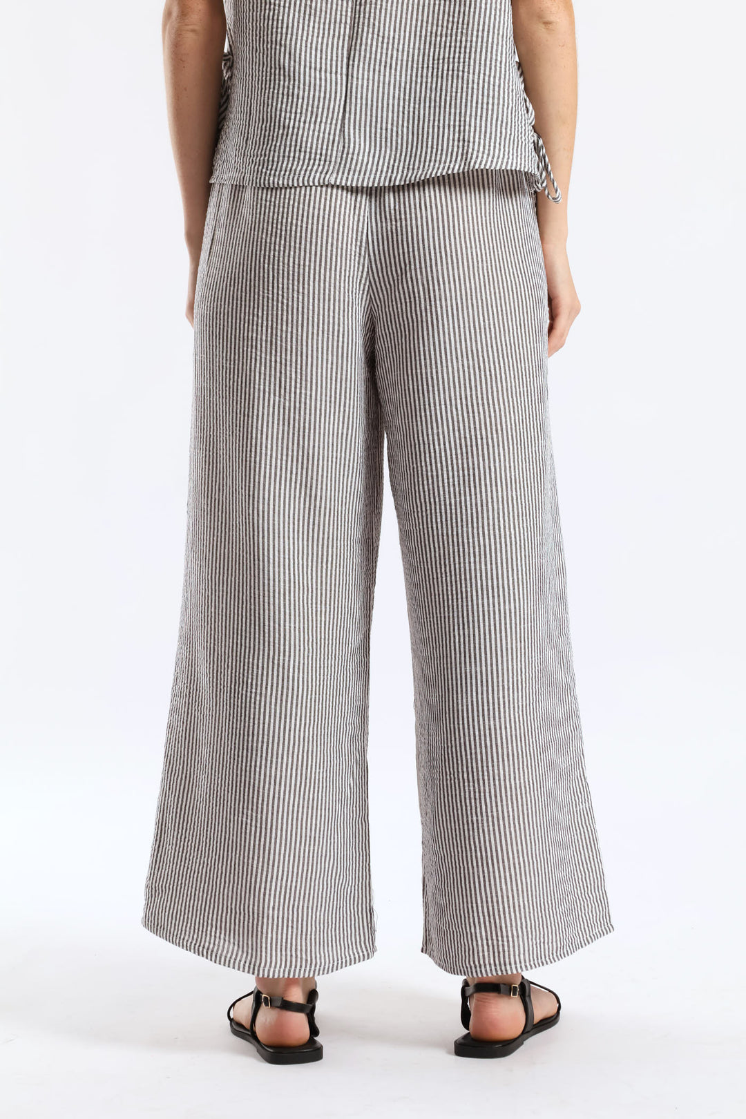 Pull-On Linen Wide Leg Pants - Cream/Black