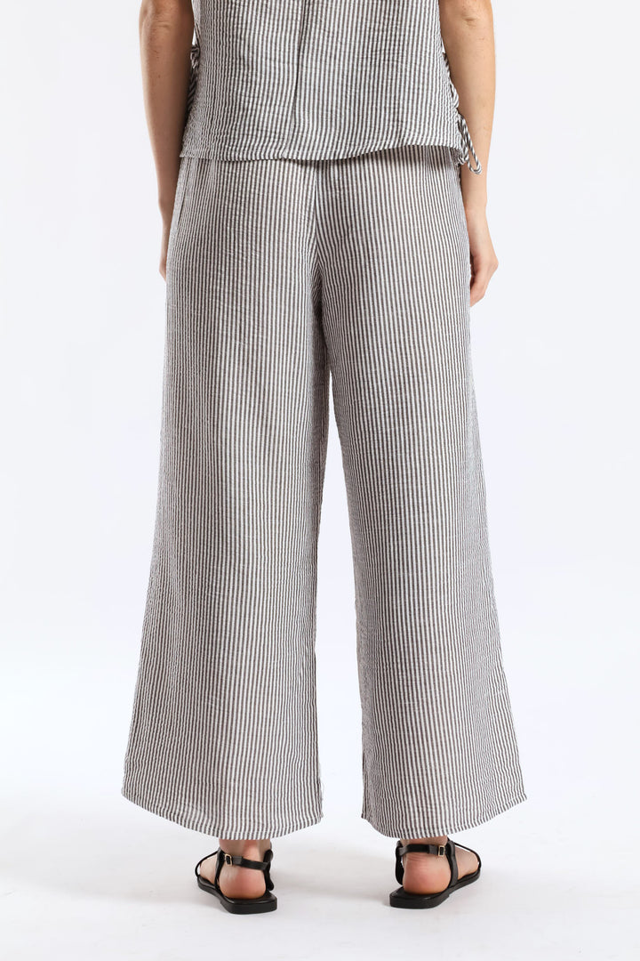 Pull-On Linen Wide Leg Pants - Cream/Black